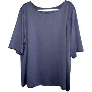 Susan Graver Essentials Butterknit Elbow Sleeve Bateau Neck Top Navy 3X A215099